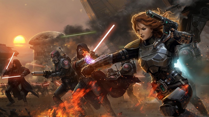 Star Wars: The Old Republic battle scene with Sith and soldiers