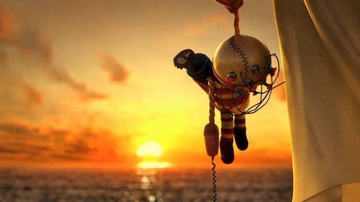 BioShock Big Daddy doll at sunset over the sea