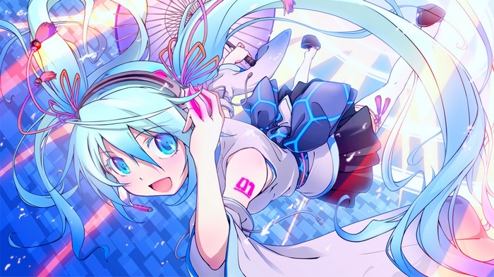 Hatsune Miku with blue hair and headphones