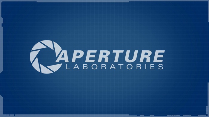 Aperture Laboratories Logo on Blueprint Background