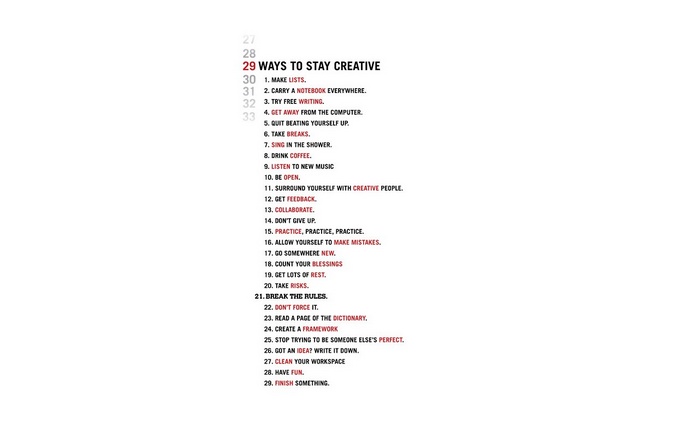 29 Ways to Stay Creative List