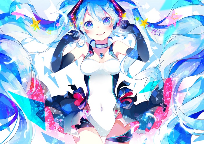 blue eyes, anime girls, aqua hair, Vocaloid, manga, aqua eyes, long hair, thigh-highs, twintails, Hatsune Miku, anime, detached sleeves