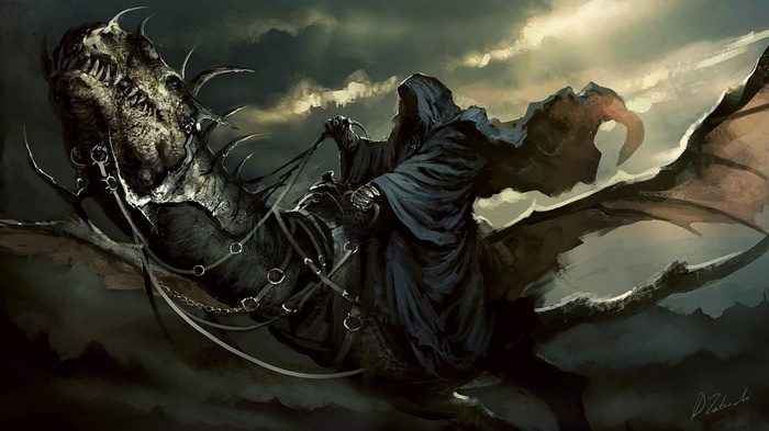The Witch-king of Angmar riding a Fell beast