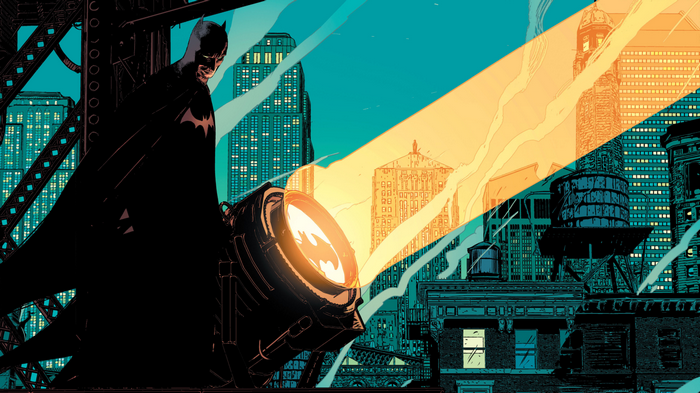 Batman and the Bat-Signal in Gotham City