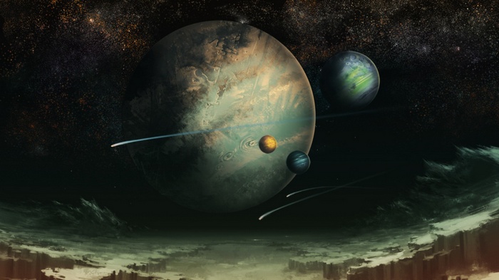 Space art with planets and stars