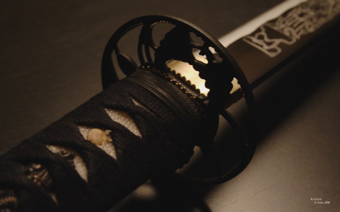 Close-up of a Katana sword hilt and guard