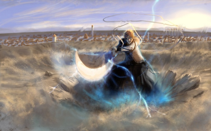 Kurosaki Ichigo uses lightning and sword in Bleach fan art