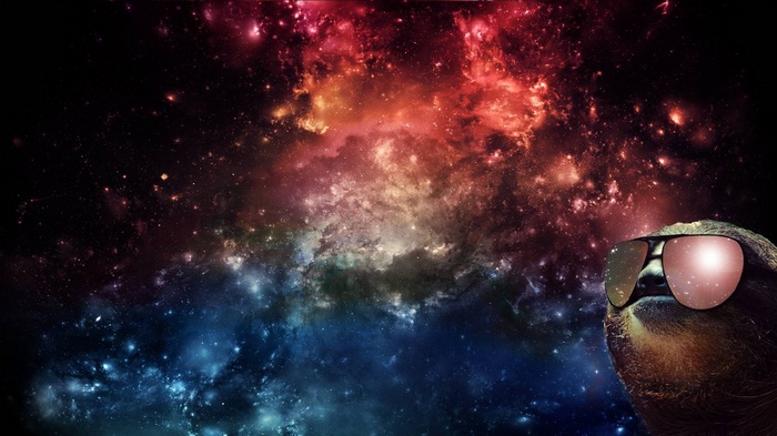 Sloth Wearing Sunglasses in Colorful Nebula