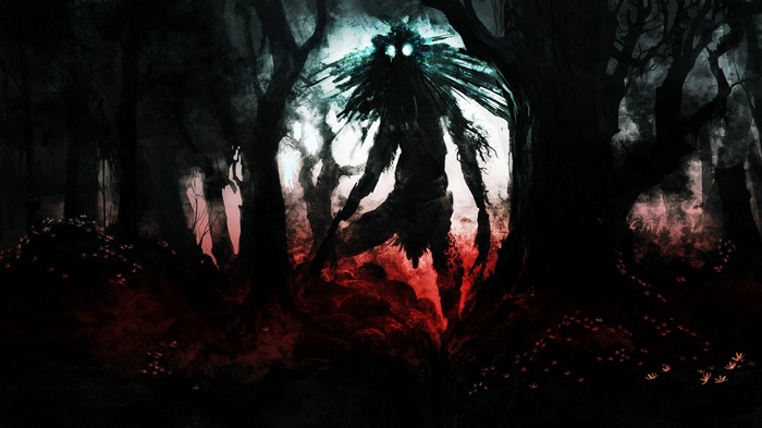 Dark fantasy creature in a forest