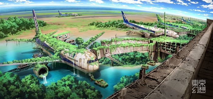 Abandoned airport with overgrown airplanes