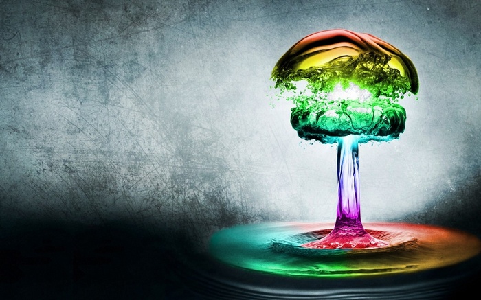 Colorful mushroom cloud explosion of water