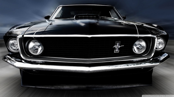 Black 1969 Ford Mustang front view