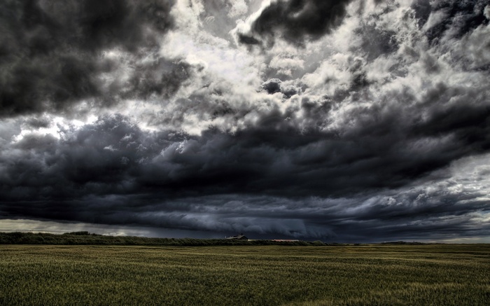 Stormy clouds over a green field