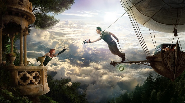 Steampunk airship and balcony romance