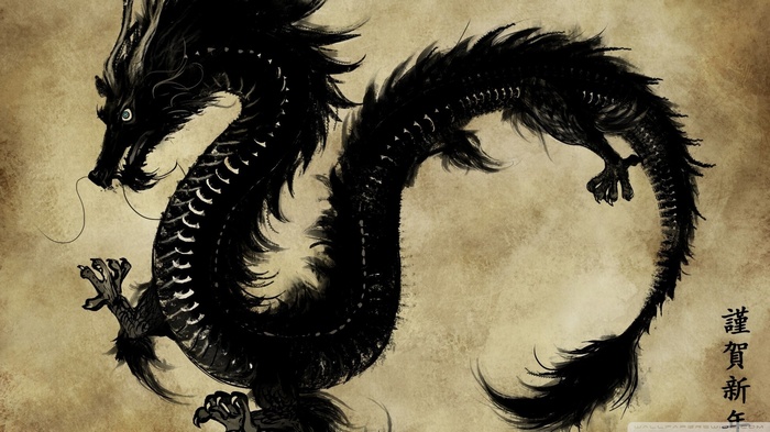 Black Chinese Dragon Illustration on Textured Background