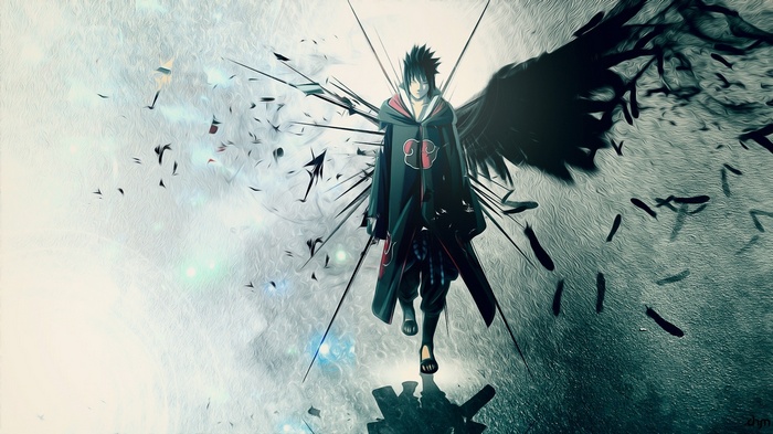 Uchiha Sasuke, Naruto Shippuuden, anime, Akatsuki, wings, anime boys
