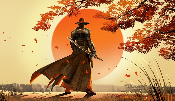 cowboys, fantasy art, Japan, samurai, Red Steel 2, video games, artwork, Red Steel