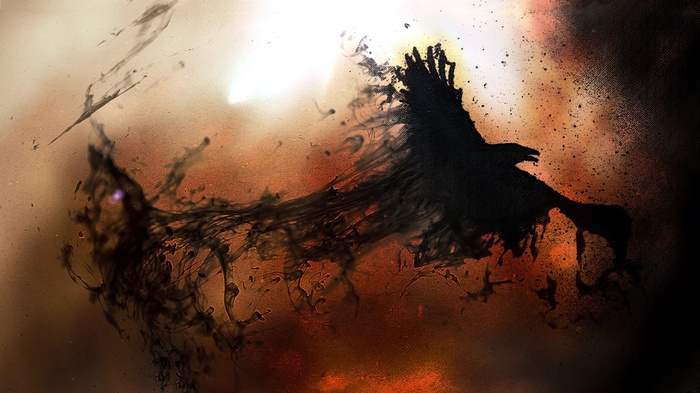 Artwork of a raven made of ink