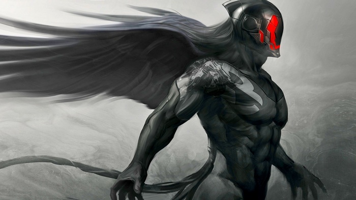 Dark Angel with Red Eyes and Black Wings
