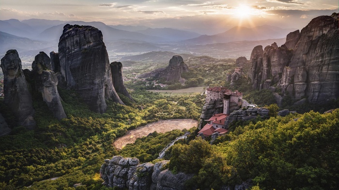 Monasteries on rock formations in Meteora, Greece