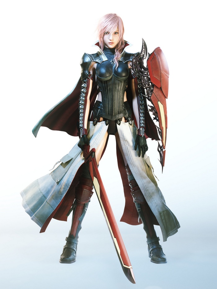 Lightning Farron from Final Fantasy XIII with sword and shield