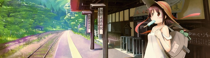 Anime girl at a train station with a popsicle