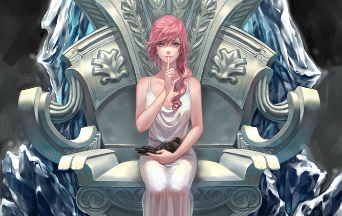 Lightning from Final Fantasy XIII on an icy throne