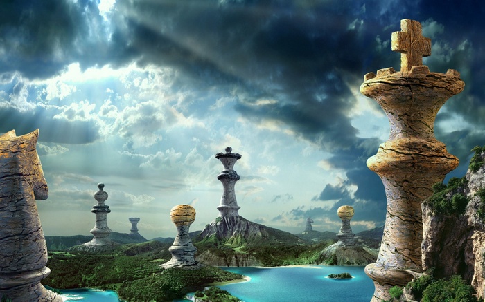 chess, landscape, sky, fantasy art