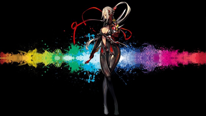 Blade and Soul character with rainbow paint splatters