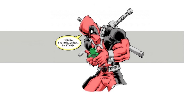 Deadpool holding a green device