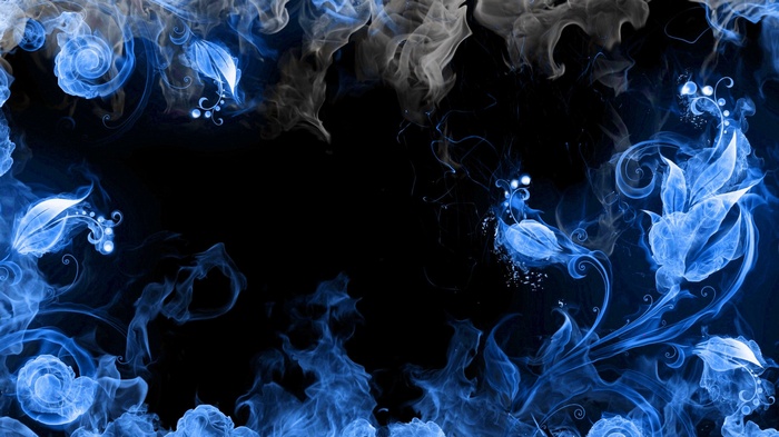 Blue smoke abstract floral shapes