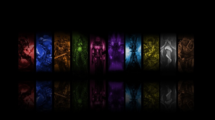 World of Warcraft characters in colorful vertical panels