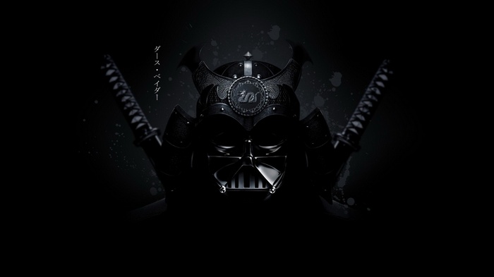 Darth Vader Samurai with Katanas on Black Background