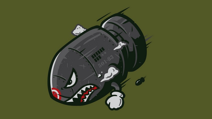 Cartoon bomb with shark mouth design
