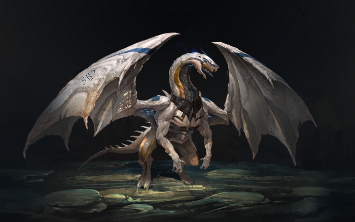 Fantasy art of a mechanical dragon