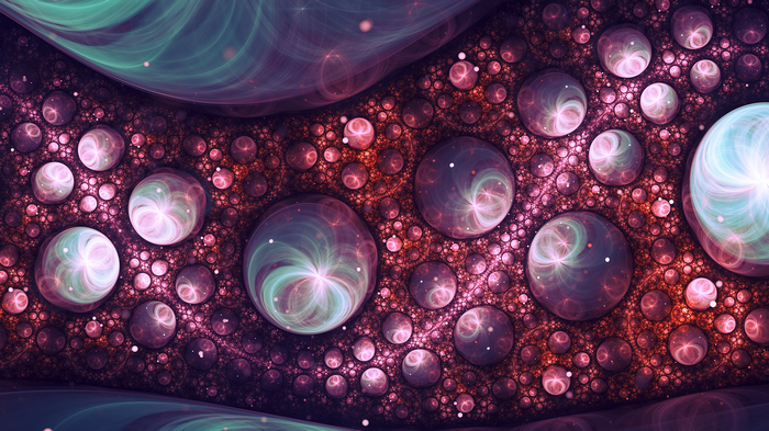 Abstract fractal artwork with spheres and shapes