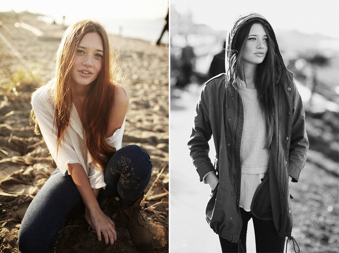 Lindsay Hansen on a beach and in a city