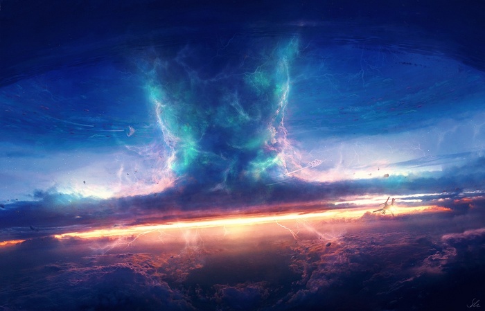 Digital art of a stormy sky with lightning