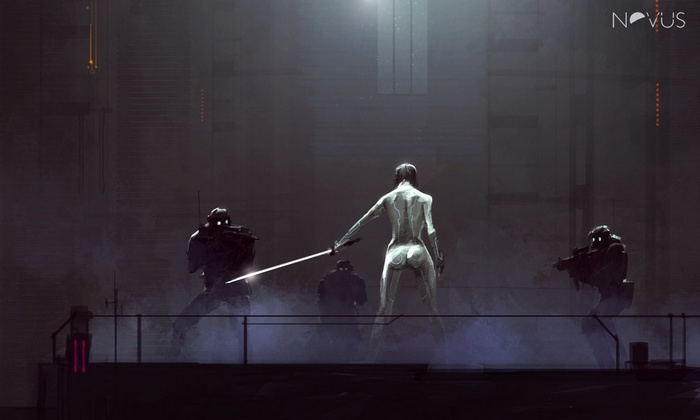 Jakub Różalski's digital art of a futuristic battle