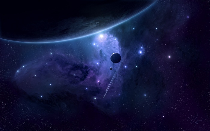 Space art with planets and nebulae