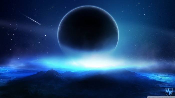 Space art with a planet, stars, and a shooting star