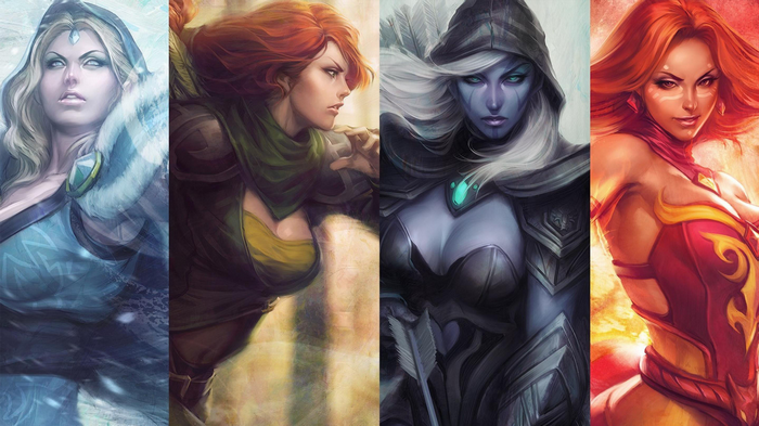 Rylai, Windranger, ArtGem, Lina, Lina (Dota 2), Dota 2, collage, video games, Drow Ranger