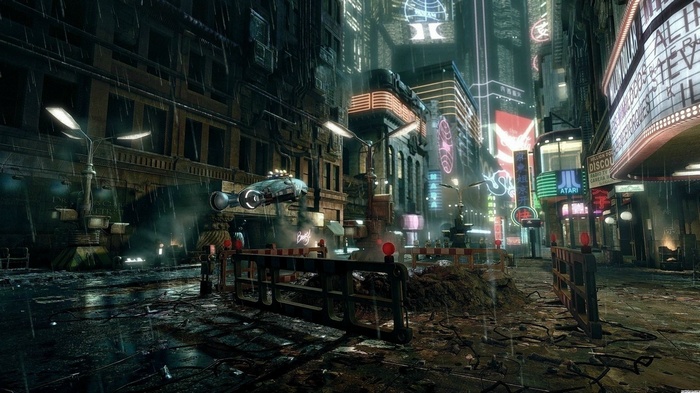 Blade Runner futuristic city street at night