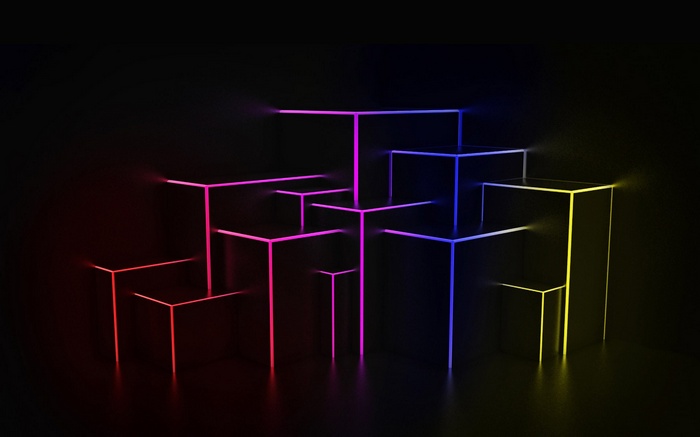 Abstract neon geometric shapes on a dark background
