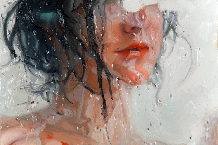Alyssa Monks painting of a woman's face with red lips
