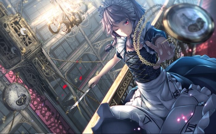 Izayoi Sakuya from Touhou holding a knife
