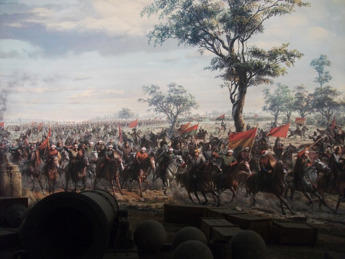 Ottoman Empire cavalry charge in a historical painting