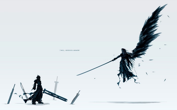 Cloud and Sephiroth with swords