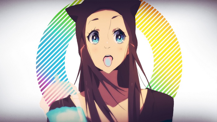 Anime girl with cat ears sticking out her tongue