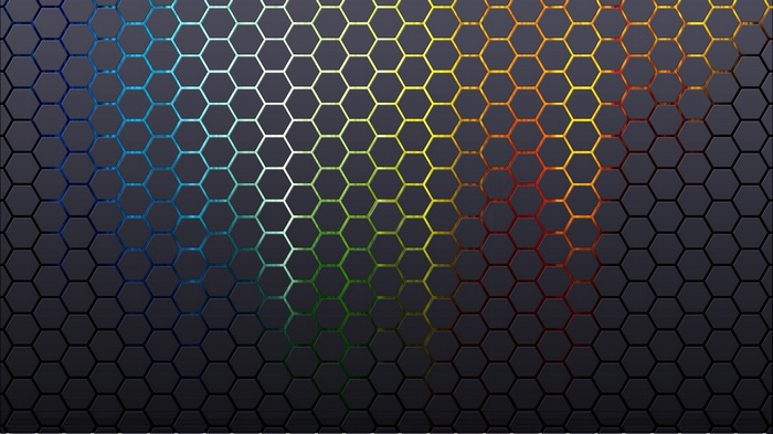 Hexagonal honeycomb pattern with rainbow gradient